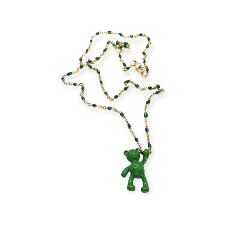 necklace goldchain with green beads and green bear5